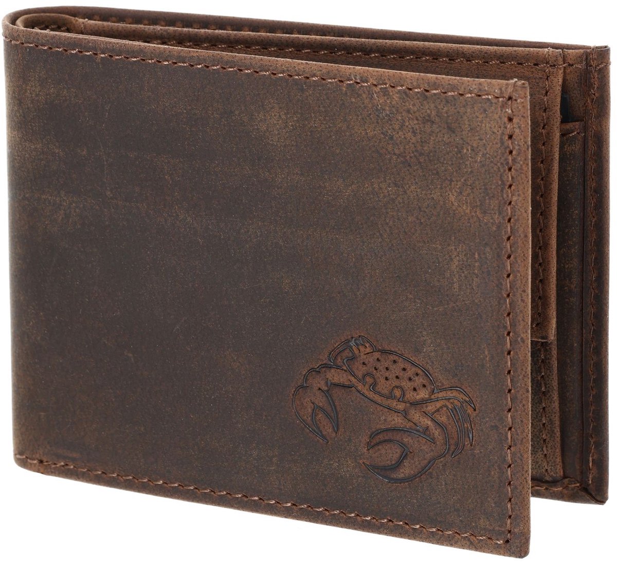 oxmox Leren portemonnee Leather RFID Protect Pocketbörse Crab 2.0 Embossed Vintage Dark Brown donkerbruin