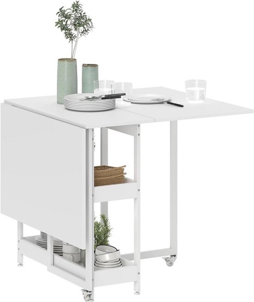Inklapbare eettafel voor kleine ruimtes - Flexibele klaptafel met open vakken