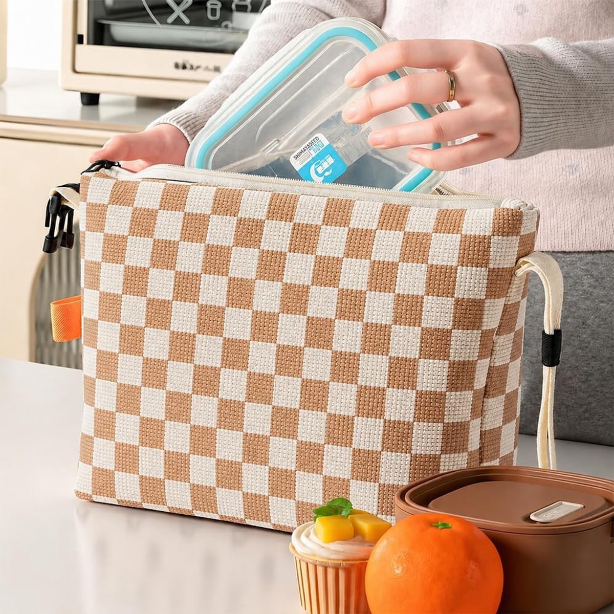 Kleine koeltas voor dames, corduroy lunchtas 7L voor werk en school, ideaal voor koffie en snacks