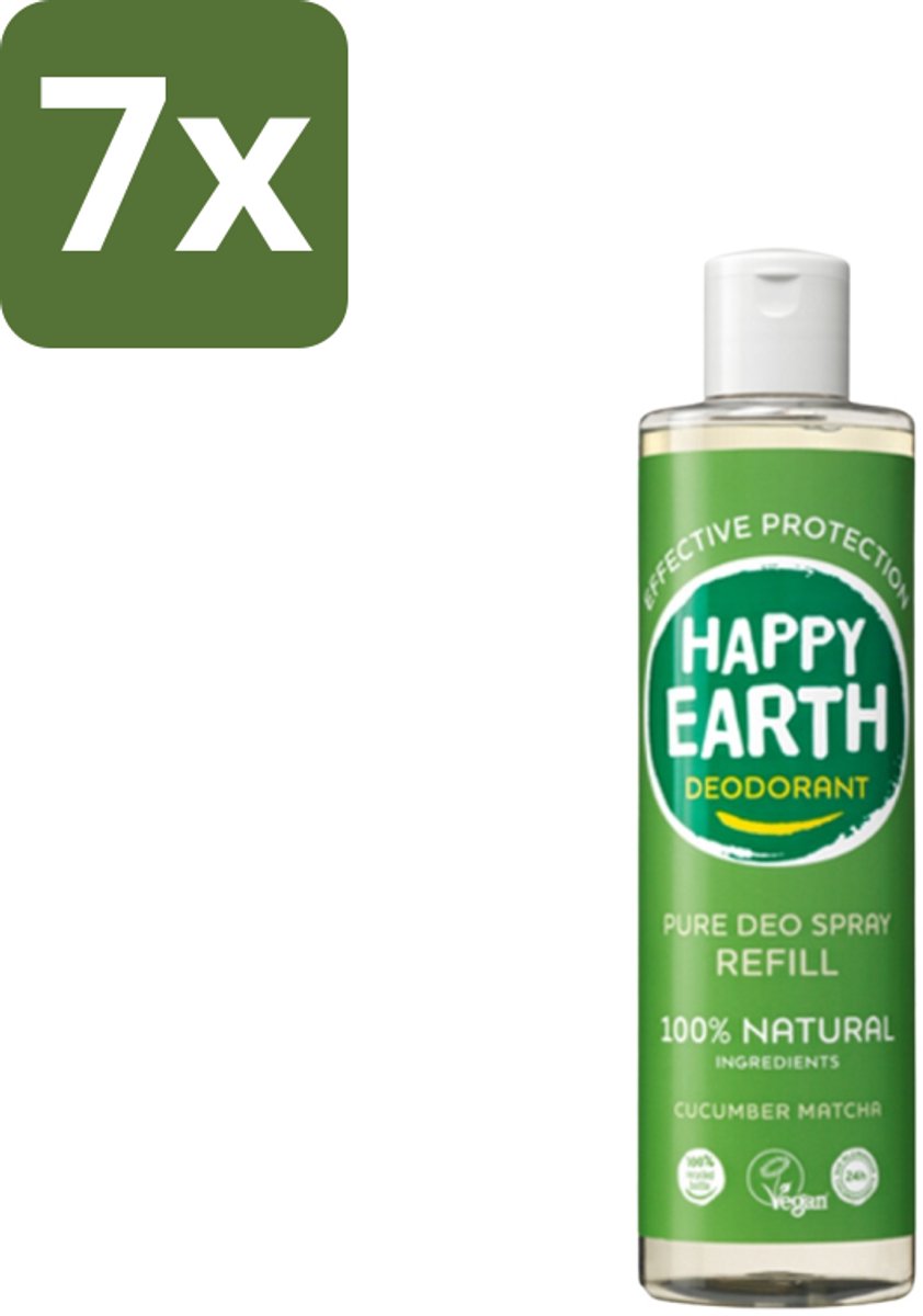 Happy Earth – Deodorant Spray Navulling – 100% Natuurlijk Cucumber Matcha – 300 ml - Bulkverpakking - 7 stuks