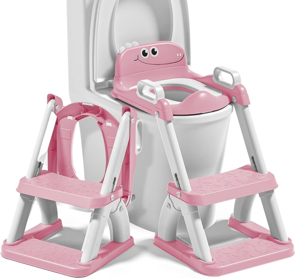 Toilet trainer - Kinder wc-bril - Zindelijkheidstraining - Opvouwbaar met trapje - 63 x 40 cm - Roze