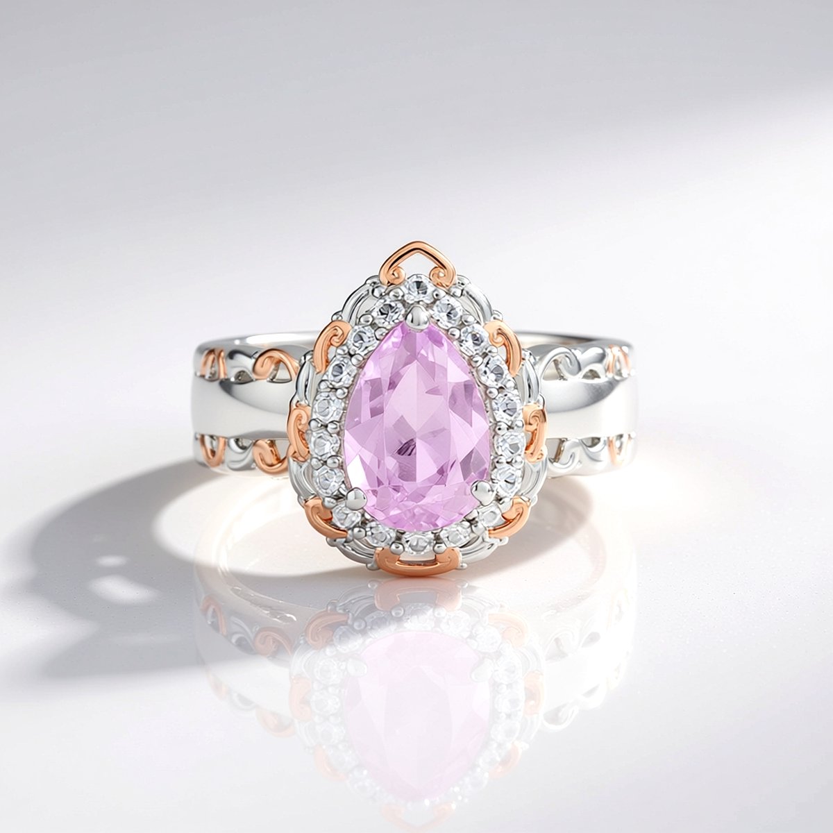 Cavill - Luxe Zilveren Ring - 925 Sterling Zilver met 2,025 ct Braziliaanse Peervormige Kunziet & Zirkonia's - Elegante Damesring