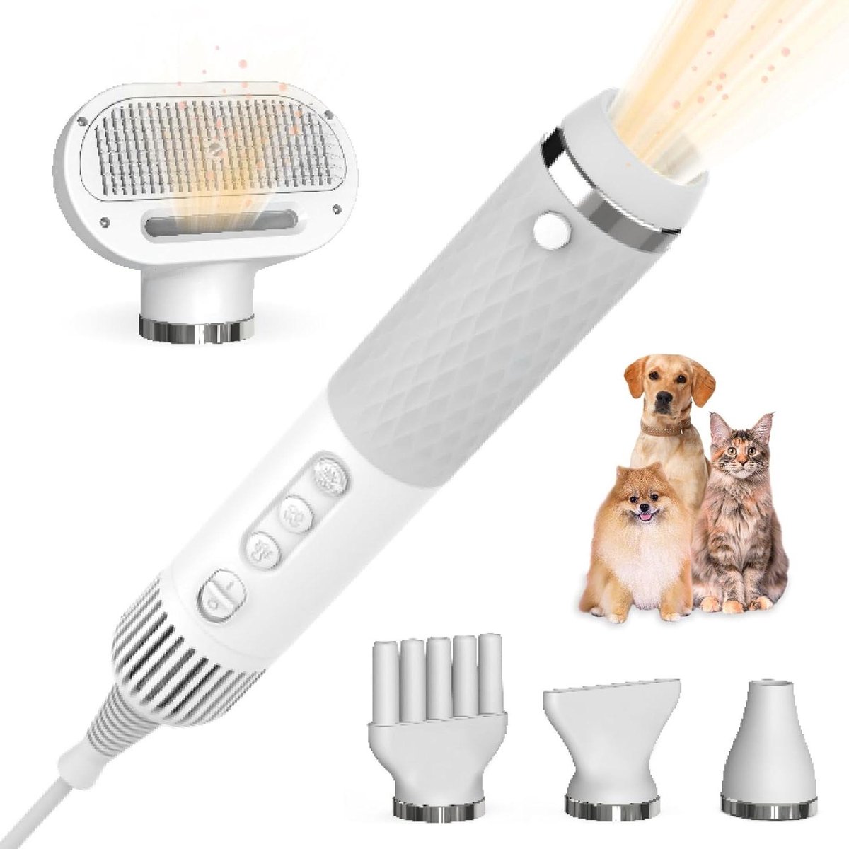 Huisdier Föhn - Dieren Trimmer - Vacht Verzorgen - 5-in-1 Met Opzetstukken - 900W Kracht - Zwart