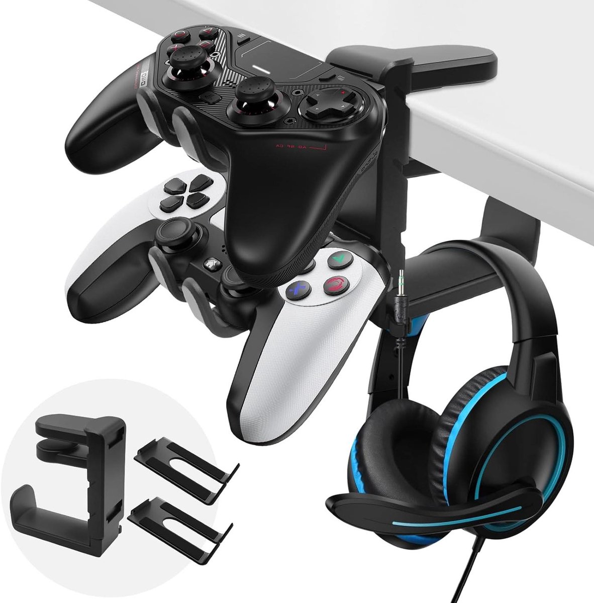 Hoofdtelefoon Standaard - Controller Houder - Bureau Organisatie - 360 Graden Draaibaar - 1-4cm Klem - Zwart