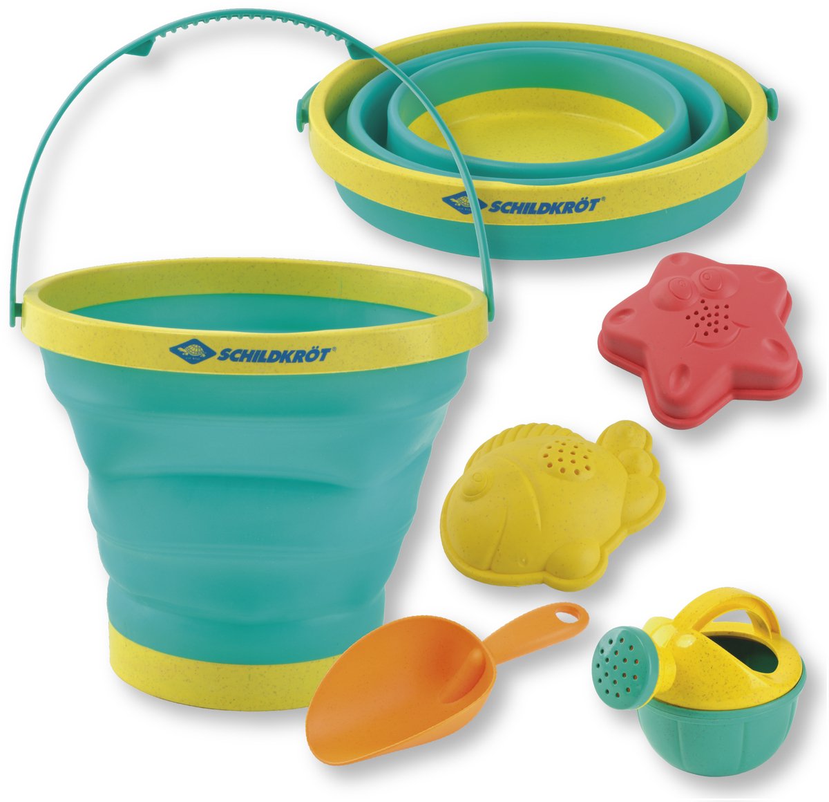 Schildkröt zand speelgoed set Bucket Crew duurzaam strand speelgoed.