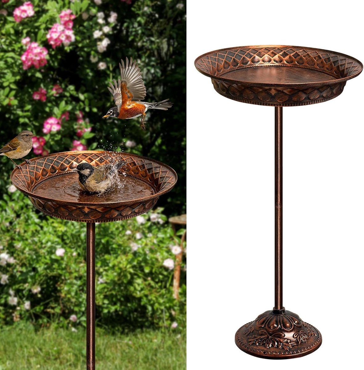 Antieke Vogelbad voor de Tuin en Balkon, Winterbestendig, Voeder- en Waterbak voor Vogels, 70 x 27 cm