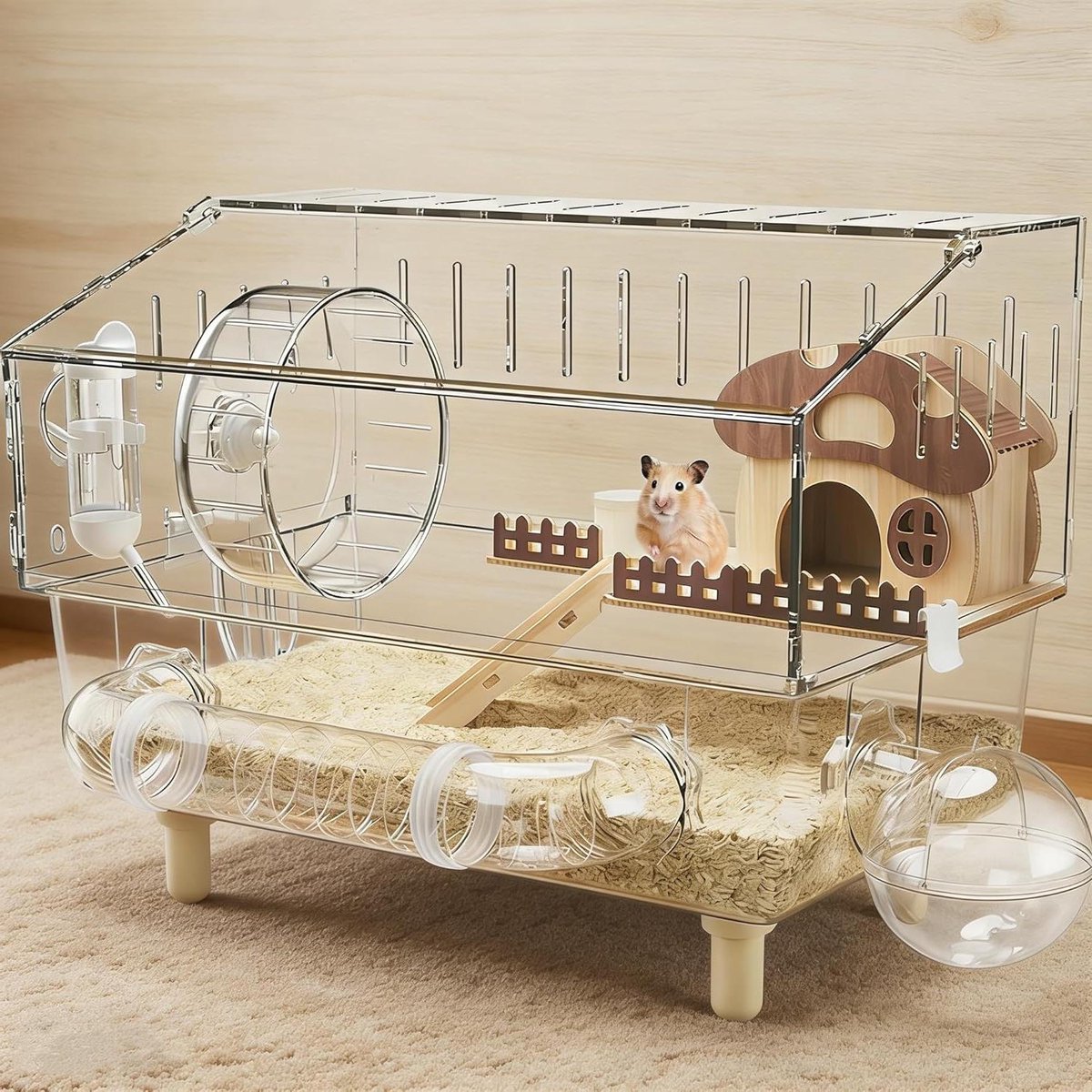 Acryl Hamsterkooi - Gerbil Habitat - Huisdier Huisvesting - Dubbel Laags Ontwerp - 40 x 30 x 34 cm - Wit