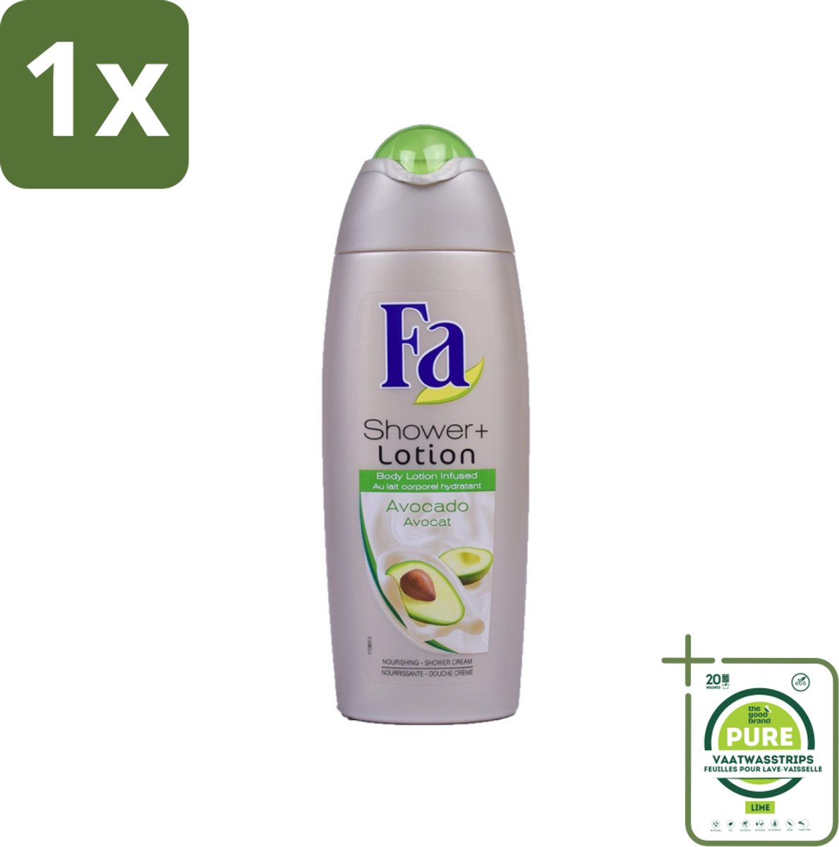 1 x Fa - Douchecrème Met Lotion - Avocado - 250 ml - Douchecrème - Avocado - Bodylotion - Hydraterende - Verzorgend