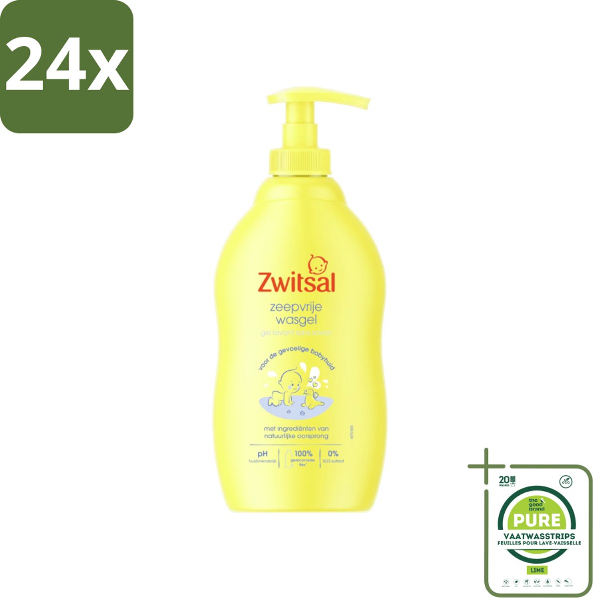 Zwitsal - Babyverzorging - Zeepvrije Wasgel - Voor de Gevoelige Babyhuid - 400 ml - Voordeelverpakking - 24 stuks - Babywasgel - Babyhuid
