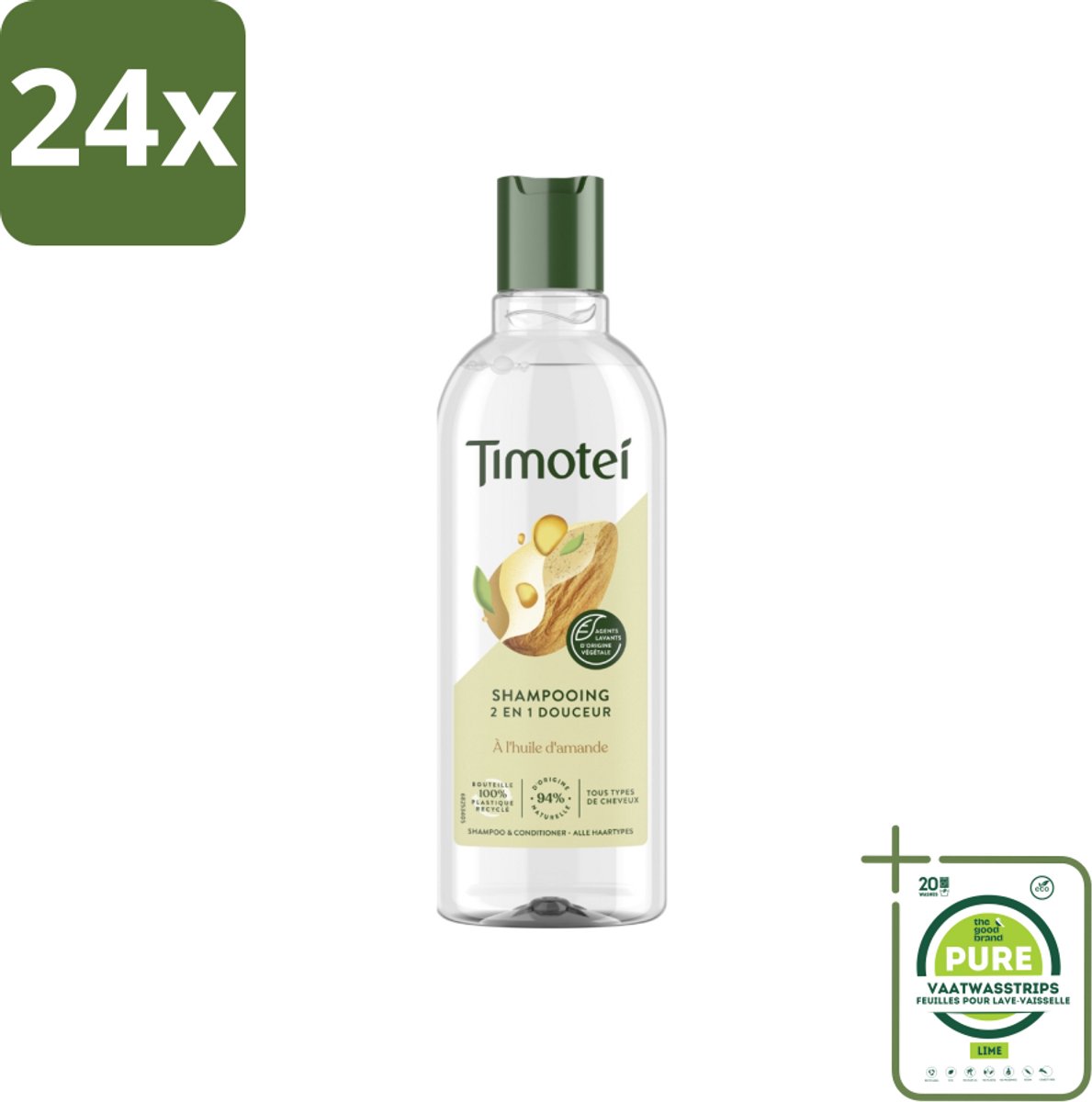 Timotei - Shampoo - Amandelolie - 2in1 - Alle haartypes - 300ml - Voordeelverpakking - 24 stuks - 2in1 shampoo - Shampoo conditioner
