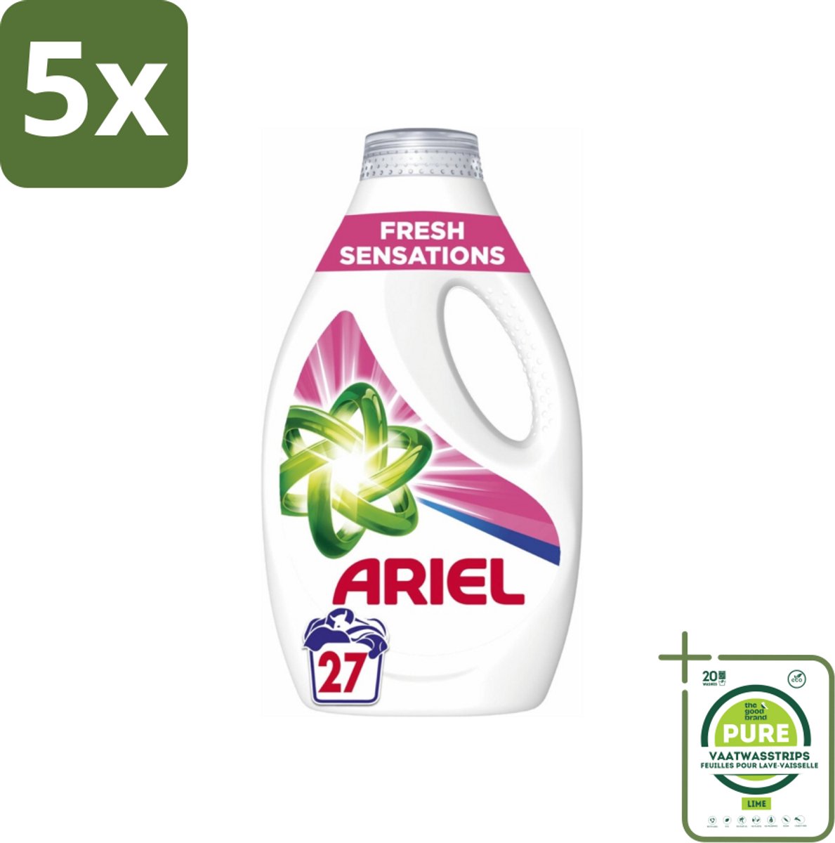 5 x Ariel Original - Fresh Sensations - Vloeibaar Wasmiddel - Witte en Lichtgekleurde Was - 27 Wasbeurten - Grootverpakking - Wasmiddel - Vloeibaar Wasmiddel - Ariel - Wasverzachter - Frisse Geur