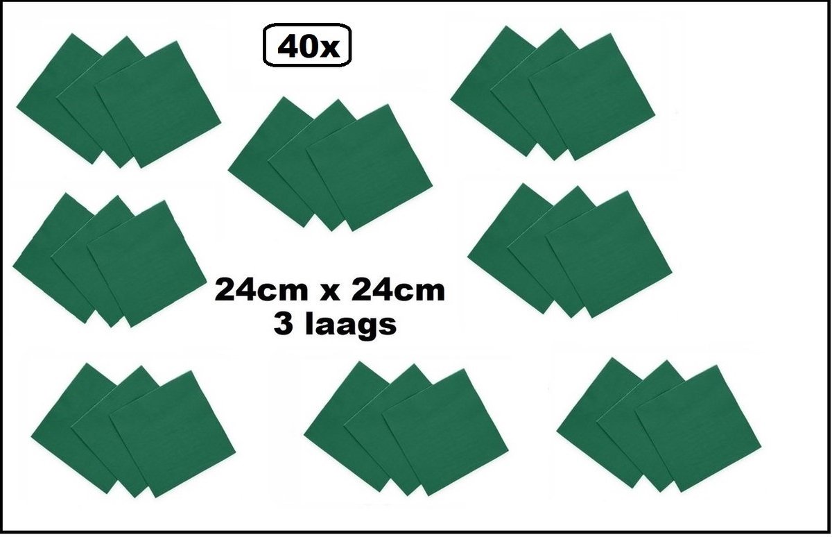 40x Servetten groen 24cm x 24cm - 3 laags - Party Cocktail servet diner eten knoeien restaurant BBQ thema feest verjaardag feest