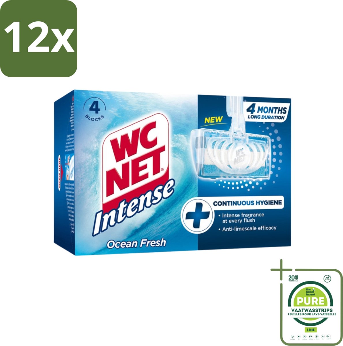 WC Net - Toiletblok - Ocean Fresh - 4 Blokjes - Voordeelverpakking - 12 stuks - Toiletblokjes - Toilet schoonmaak