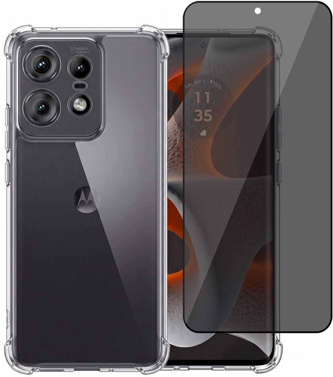 Hoesje geschikt voor Motorola Moto Edge 50 Pro – CrystalClear Back Cover – Schokbestendig – Privacy Screenprotector Full Cover