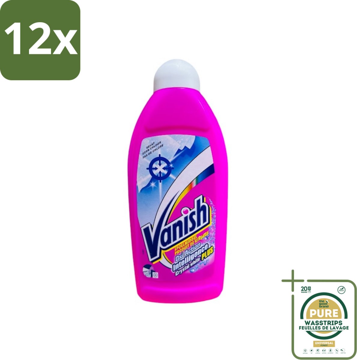 Vanish Gordijnen - Kristalwit - Wasmiddel - Zonder Chloor - Witte Was - 500 ml - Voordeelverpakking - 12 stuks - Chloorvrij wasmiddel - Gordijnen schoonmaken