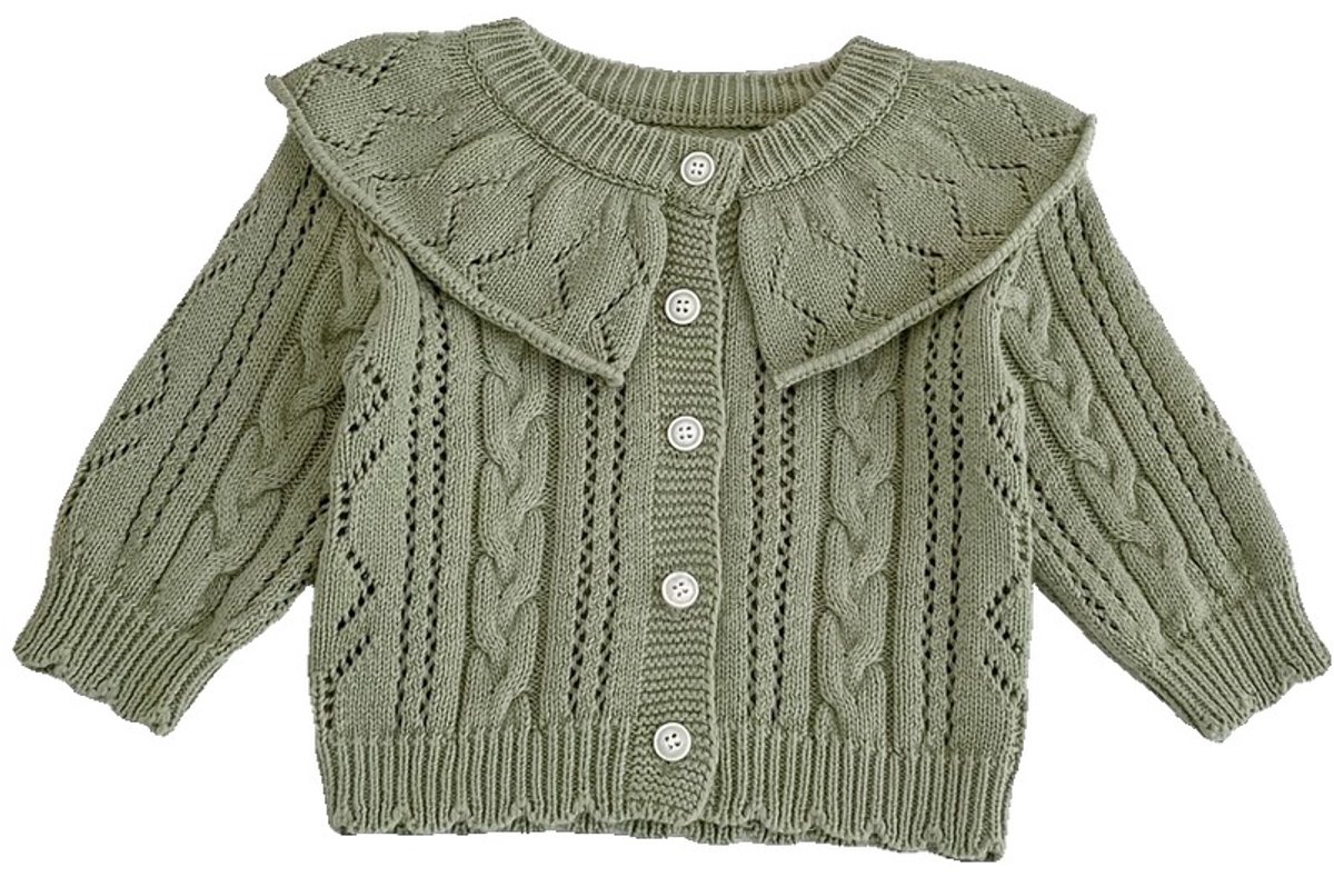 Currero Cardigan Meisjes Vest Meisje Met Knopen Kinderen Warm Gebreid Vest Long 3-6 Maanden Groen