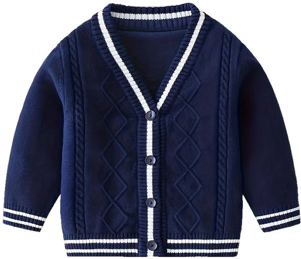 Currero Cardigan Jongens Vest Jongen Met Knopen Kinderen Warm Gebreid Vest Long 1-2 Jaar Blauw