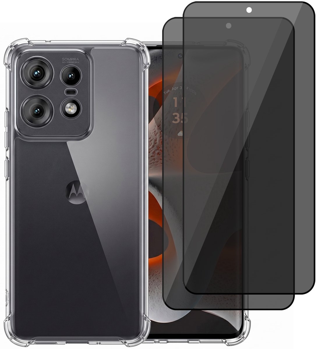 Hoesje geschikt voor Motorola Moto Edge 50 Pro – CrystalClear Back Cover – Schokbestendig – 2 Stuks Privacy Screenprotector Full Cover