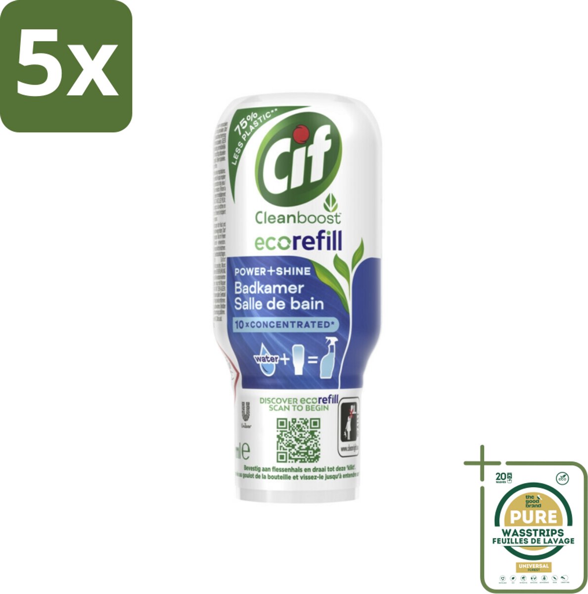 5 x Cif Eco Refill - Power & Shine - Badkamerreiniger - Spray - 70 ml - Grootverpakking - Badkamerreiniger - Ecorefill - Herbruikbare Reiniger - Milieuvriendelijke Reiniger - Krachtige Badkamerreiniger