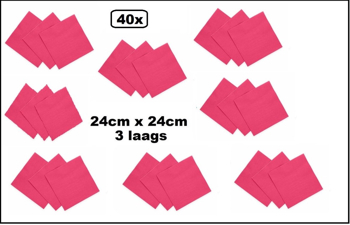 40x Servetten pink 24cm x 24cm - 3 laags - Party Cocktail servet diner eten knoeien restaurant BBQ thema feest verjaardag feest