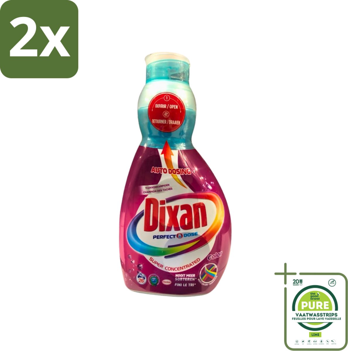 Dixan Perfect Dose - Vlekkenkampioen - Extreme Power - Gekleurde Was - 26 Wasbeurten - Voordeelverpakking - 2 stuks - Wasmiddel - Gekleurde was