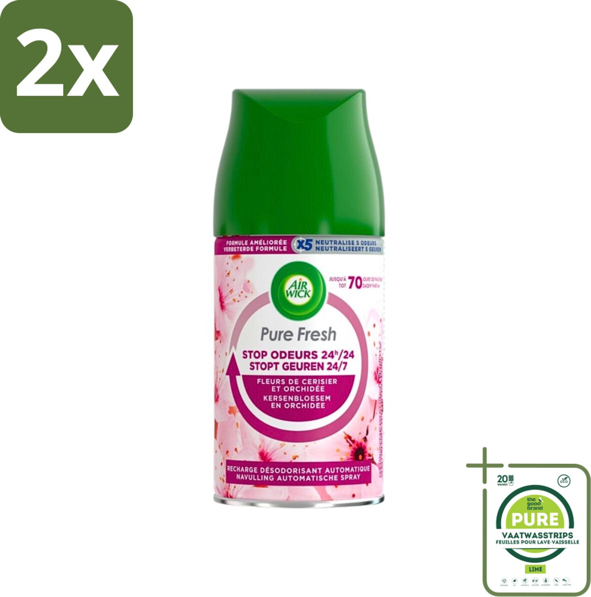 Air Wick Freshmatic Max Pure Fresh Cherry Blossom & Orchid 250 ml - Voordeelverpakking - 2 stuks - Luchtverfrisser - Geurverspreider