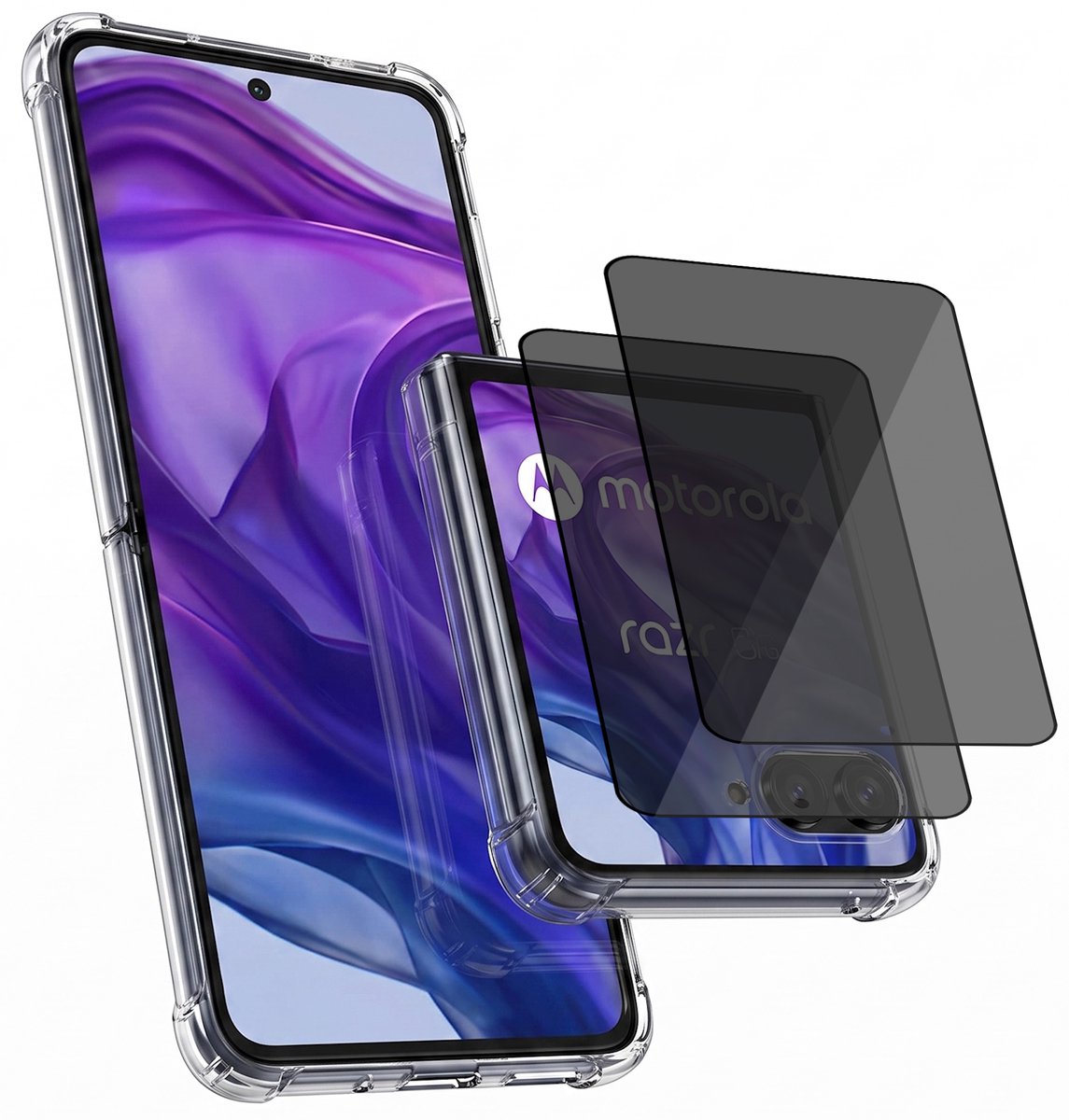 Hoesje geschikt voor Motorola Razr 70 Plus / 50 Ultra – CrystalClear Back Cover – Schokbestendig – 2 Stuks Privacy Screenprotector Full Cover