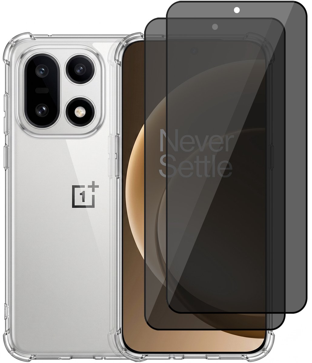 Hoesje geschikt voor OnePlus 15 5G – CrystalClear Back Cover – Schokbestendig – 2 Stuks Privacy Screenprotector Full Cover