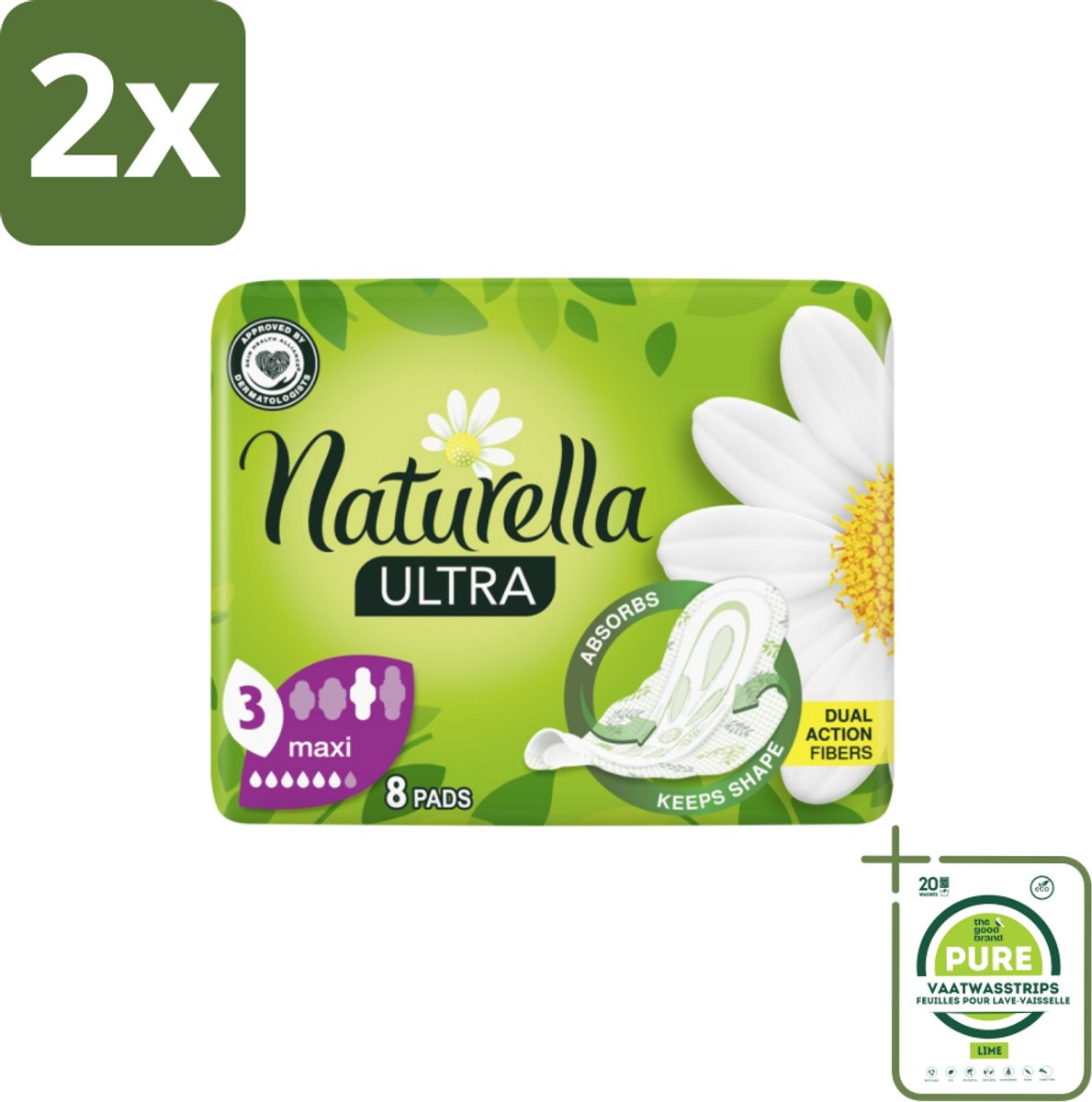 Natur'ella - Ultra - Maandverband - Maxi - 8 Pads - Voordeelverpakking - 2 stuks - Maandverband maxi - Maandverband zware dag