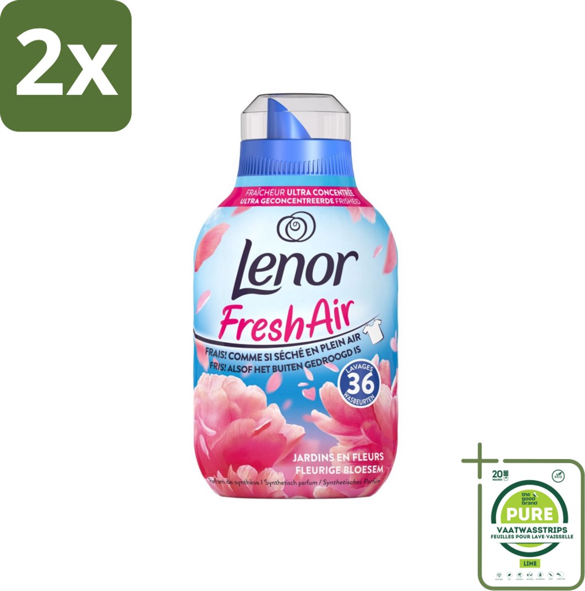 Lenor - Wasverzachter - Fresh Air - Fleurige Bloesem - 36 Wasbeurten - Voordeelverpakking - 2 stuks - Wasverzachter - Lenor