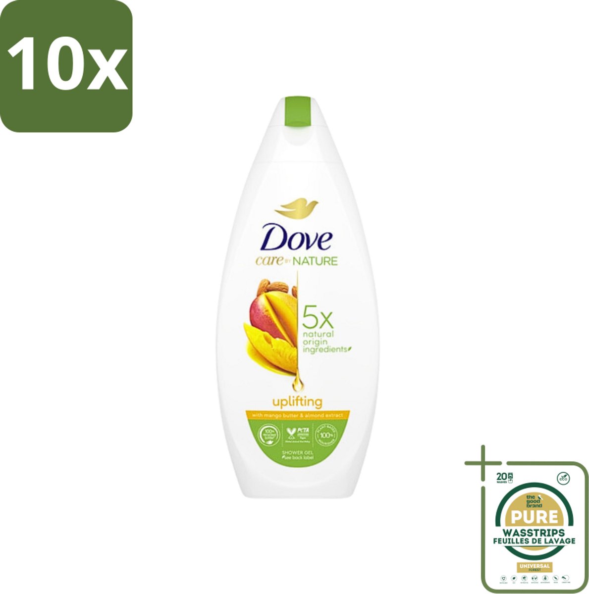 10 x Dove Care By Nature - Uplifting - Douchegel - Mangoboter & Almond Extract - 225 ml - Grootverpakking - Douchegel - Huidverzorging - Opwekkende Douchegel - Hydraterende Douchegel - Mangoboter