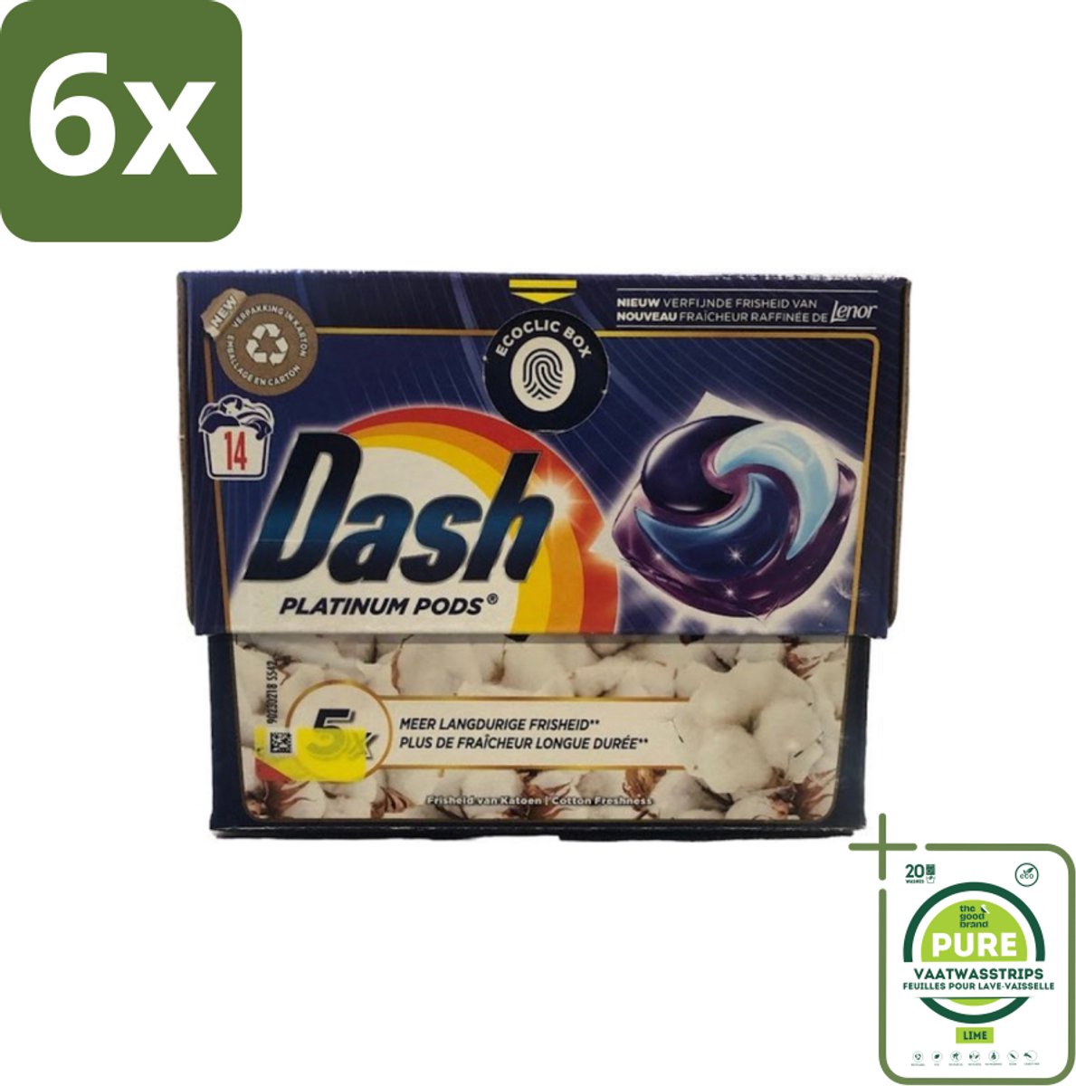 Dash Platinum - Wasmiddel Capsules - Witte en Gekleurde Was - Frisheid van Katoen - 14 Wasbeurten - Voordeelverpakking - 6 stuks - Wasmiddel capsules - Waspoeder capsules