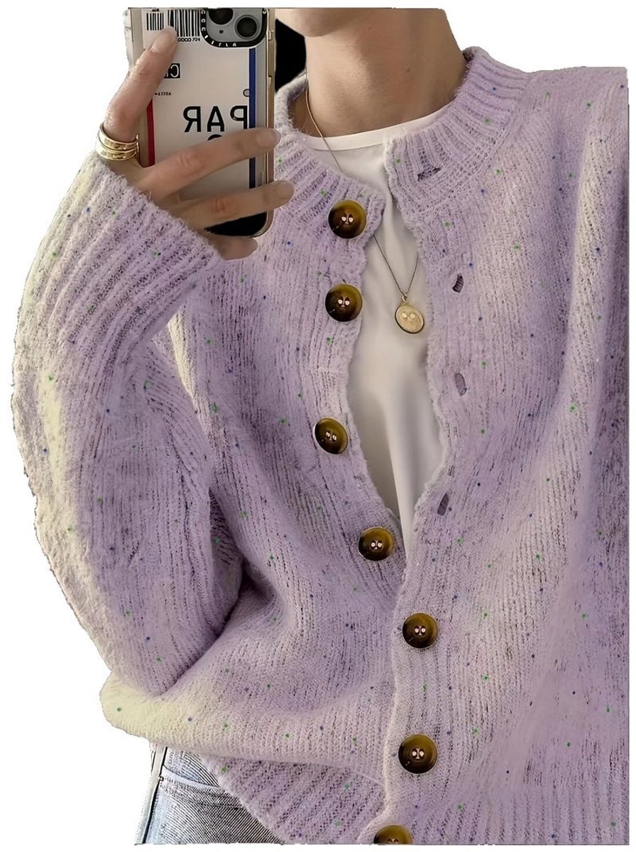 Currero Cardigan Dames Vest Vrouwen Met Knopen Volwassenen Warm Gebreid Vest Long Lichtpaars