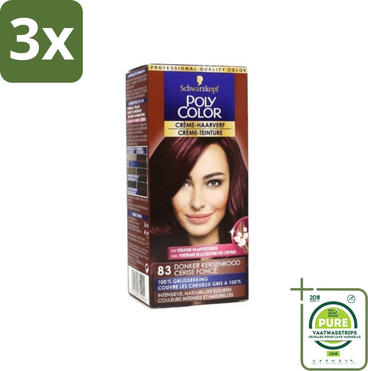 3 x Schwarzkopf - Poly Color - Haarverf - Crème - Donker Kersenrood - 50 ml - Grootverpakking - Haarverf - Permanente Haarkleur - Donker Kersenrood - Grijsdekking - Schwarzkopf Poly Color