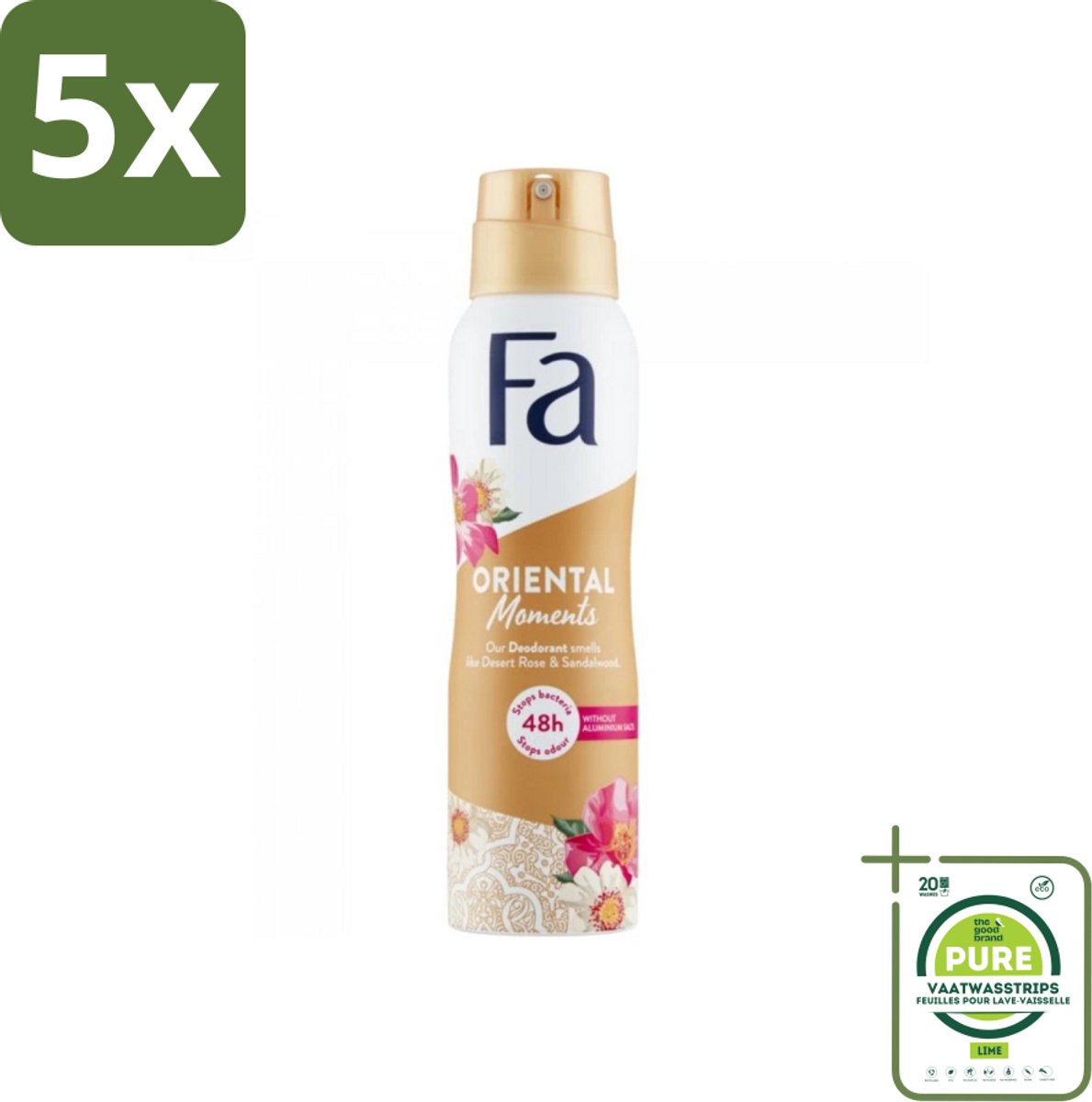 5 x Fa - Oriental Moments - Deodorant Spray - Woestijnroos & Sandelhout - 150 ml - Grootverpakking - Deodorant - Fa - Oriental Moments - Woestijnroos - Sandelhout