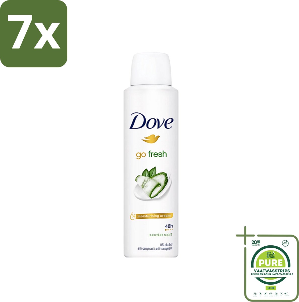 7 x Dove Go Fresh - Deospray - Komkommer - 150 ml - Grootverpakking - Dove Go Fresh - Deodorant - Komkommergeur - Groene Thee - Langdurige Bescherming