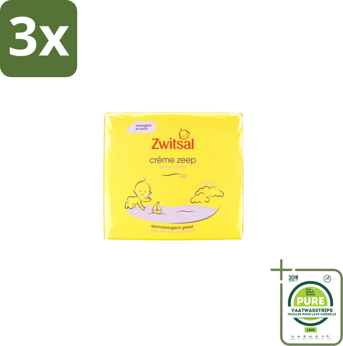 3 x Zwitsal - Babyverzorging - Crème Zeep - Milde & Voedende Reiniging - 180 g - Grootverpakking - Babyzeep - Babyhuid - Milde Reiniging - Voedende Zeep - Zwitsal