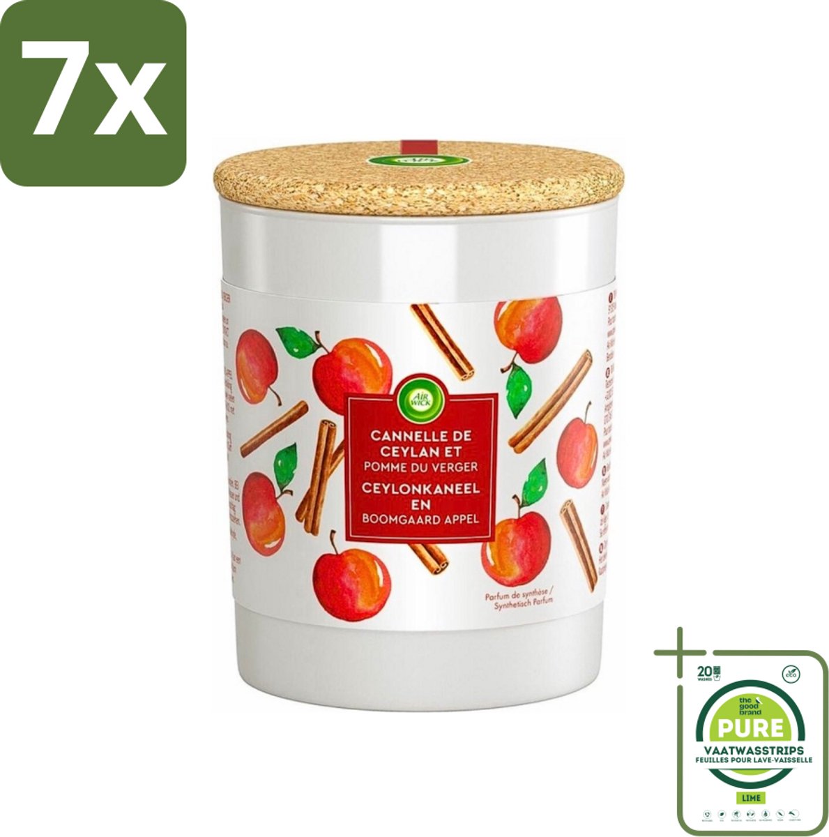 7 x Air Wick - Geurkaars - Kaneel & Boomgaard Appel - 35 Uur Brandduur - Grootverpakking - Geurkaars - Kaneel - Appel - Air Wick - Sfeer