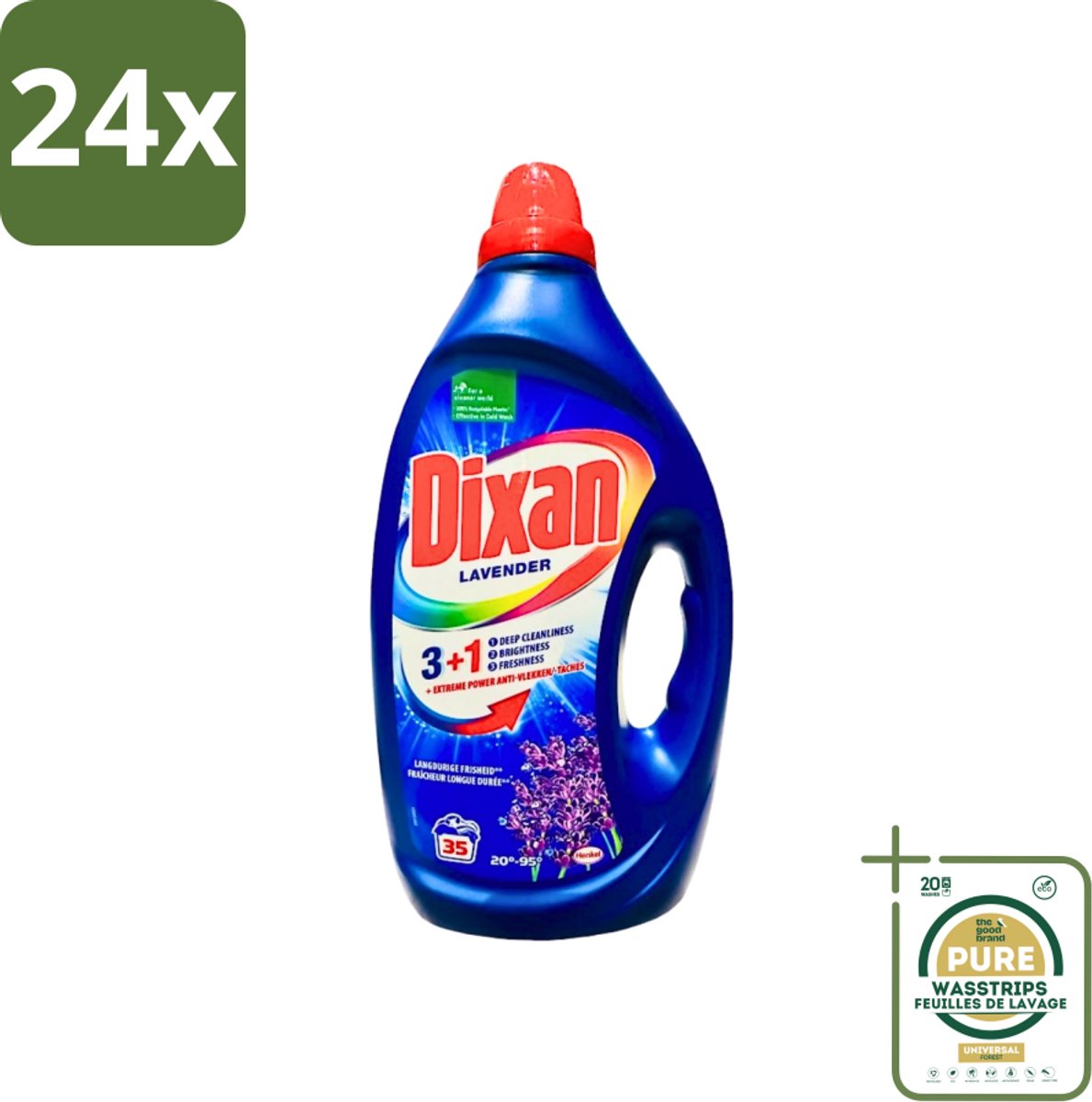 Dixan - Vloeibaar Wasmiddel en Vlekverwijderaar - Witte en Gekleurde Was - Lavendel - 35 Wasbeurten - Voordeelverpakking - 24 stuks - Vlekkenverwijderaar - Lavendelgeur
