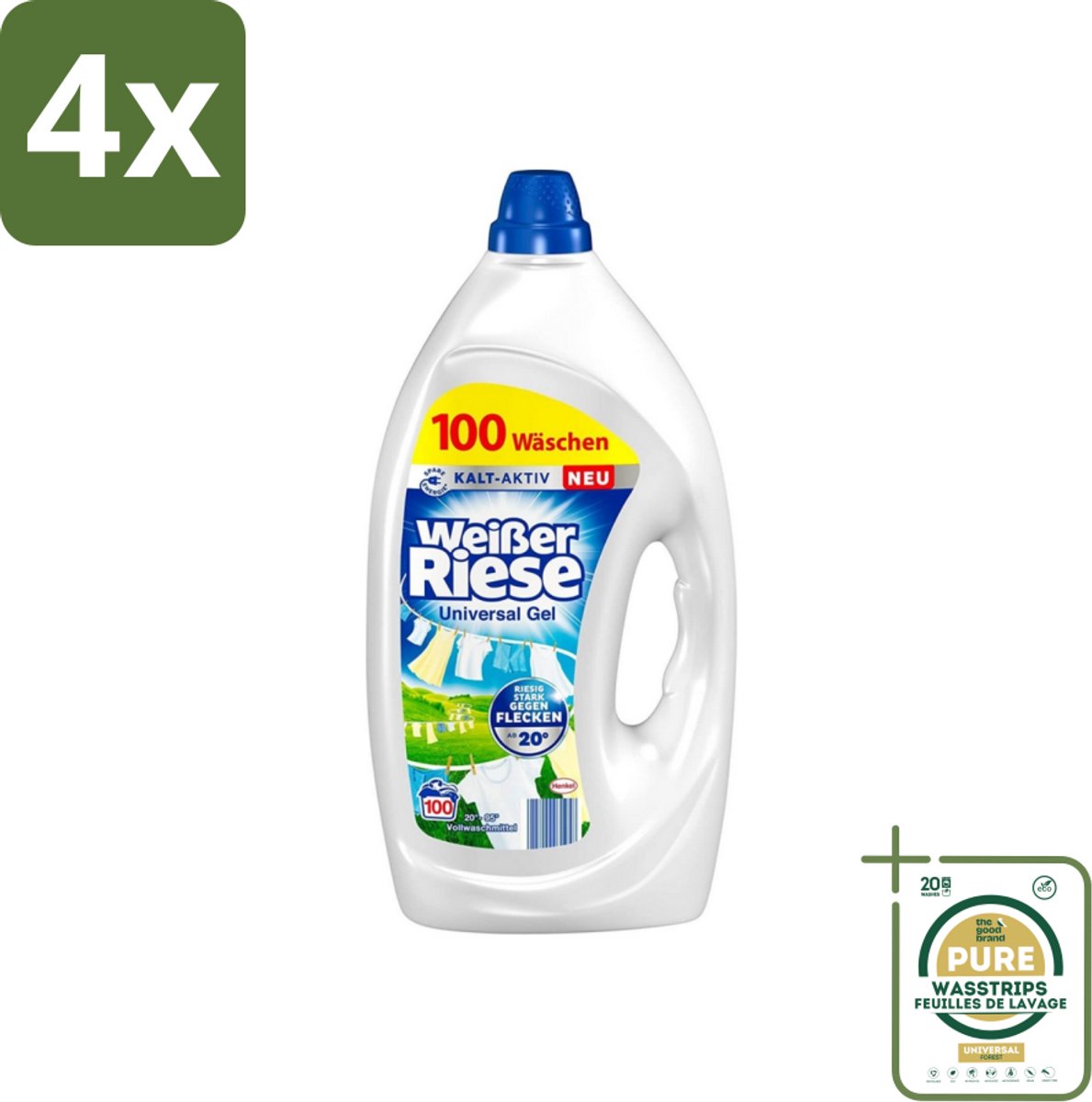 Weißer Riese - Wasmiddel - Gel - Witte Was - 4.5L - 100 Wasbeurten - Voordeelverpakking - 4 stuks - Wasgel - Vlekken verwijderen