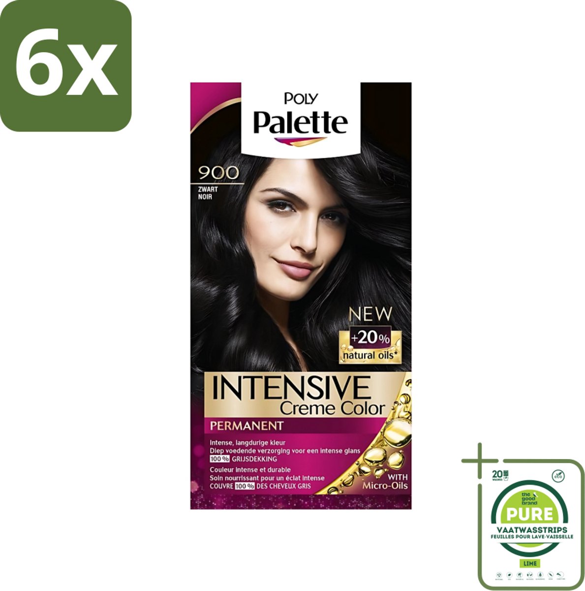 Poly Palette - Haarverf - Zwart 900 - 115ml - Voordeelverpakking - 6 stuks - Haarverf - Zwarte haarkleur