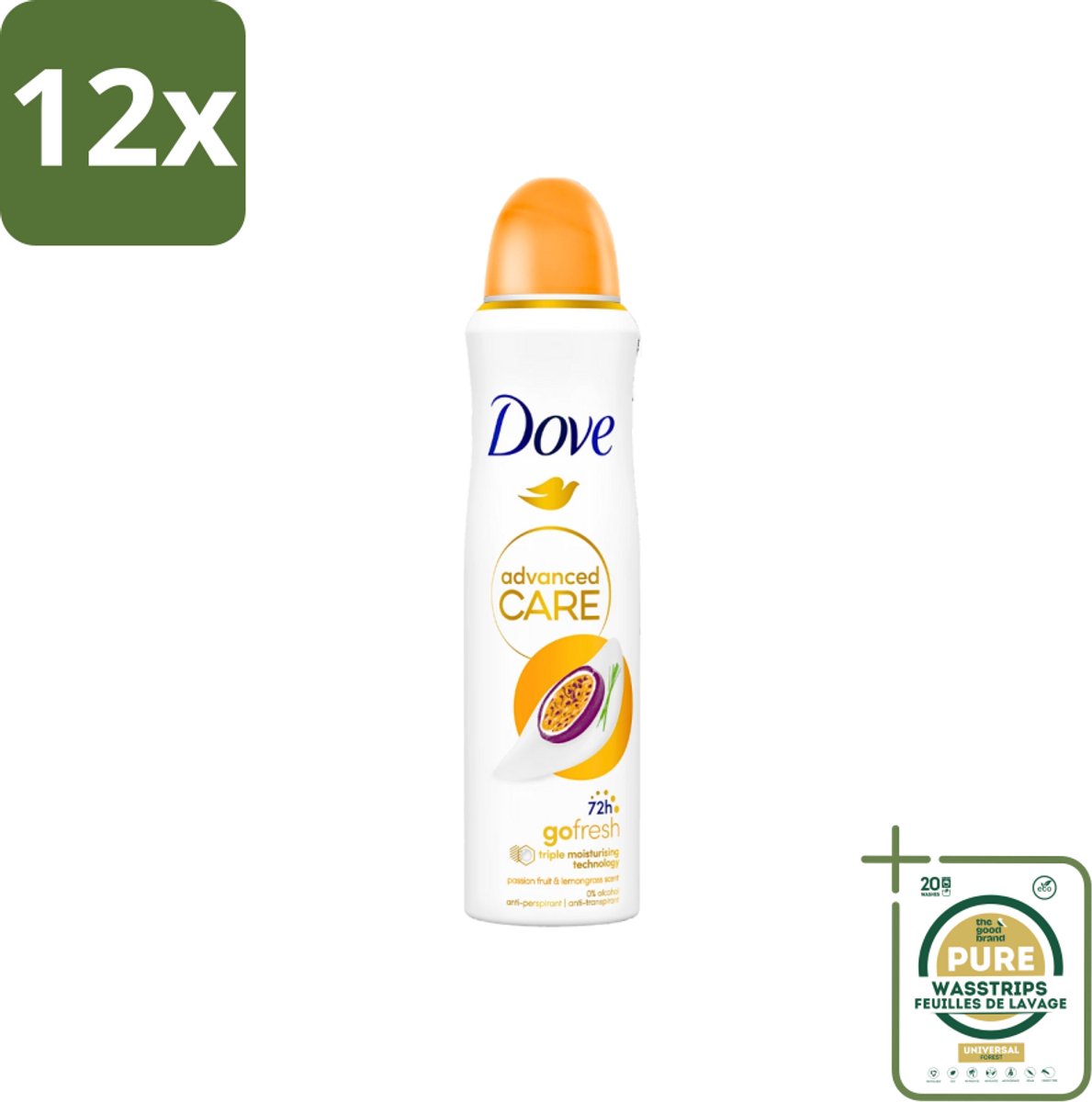 Dove - Deospray - Passievrucht & Citroengras - 150 ml - Voordeelverpakking - 12 stuks - Passievrucht - Citroengras