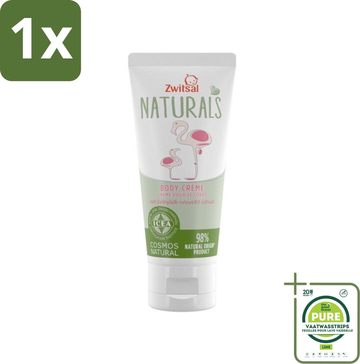 1 x Zwitsal Naturals - Babyverzorging - Body Crème met Amandel Extract - Natuurlijke Ingrediënten - 100 ml - Babycreme - Natuurlijke Babyverzorging - Biologische Babyproducten - Babyhuid - Zachte Babycreme