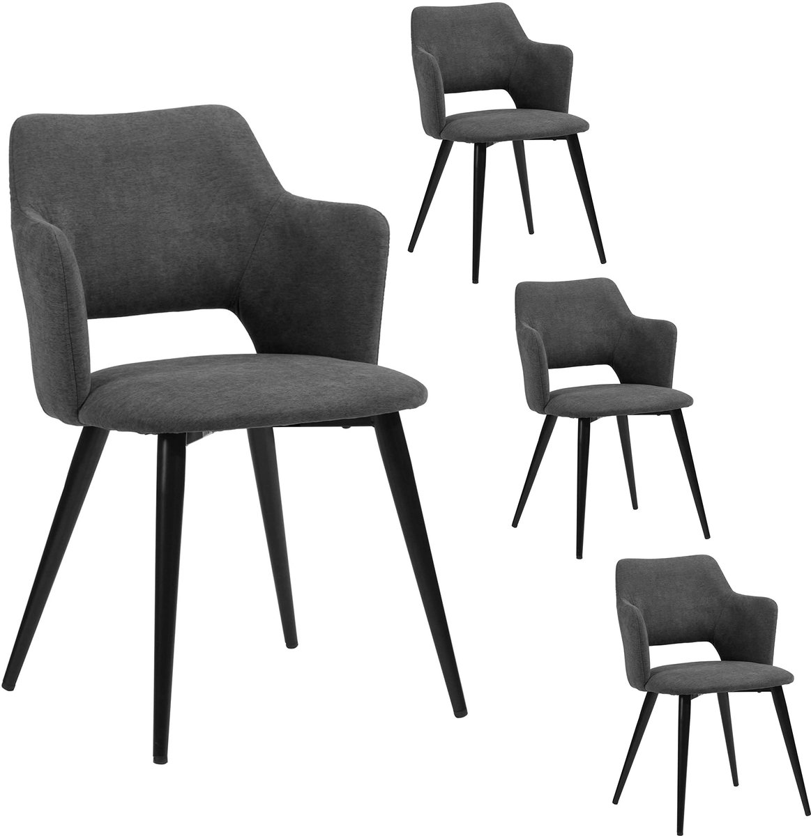 MEUBLE COSY Eetkamerstoel set van 4 keukenstoel met armleuningen, gevoerde zitting van stof, metalen poten, voor - ShopVlot