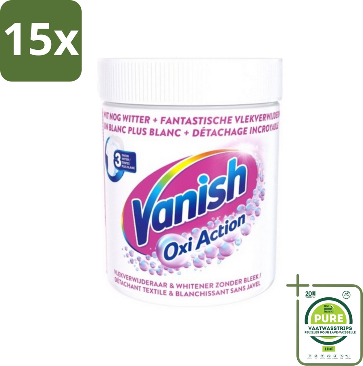 15 x Vanish Oxi Action - Vlekkenverwijderaar Poeder - Zonder Bleek - Witte Was - 550 Gram - Grootverpakking - Vlekkenverwijderaar - Witte Was - Waspoeder - Vlekken Verwijderen - Wasmiddel