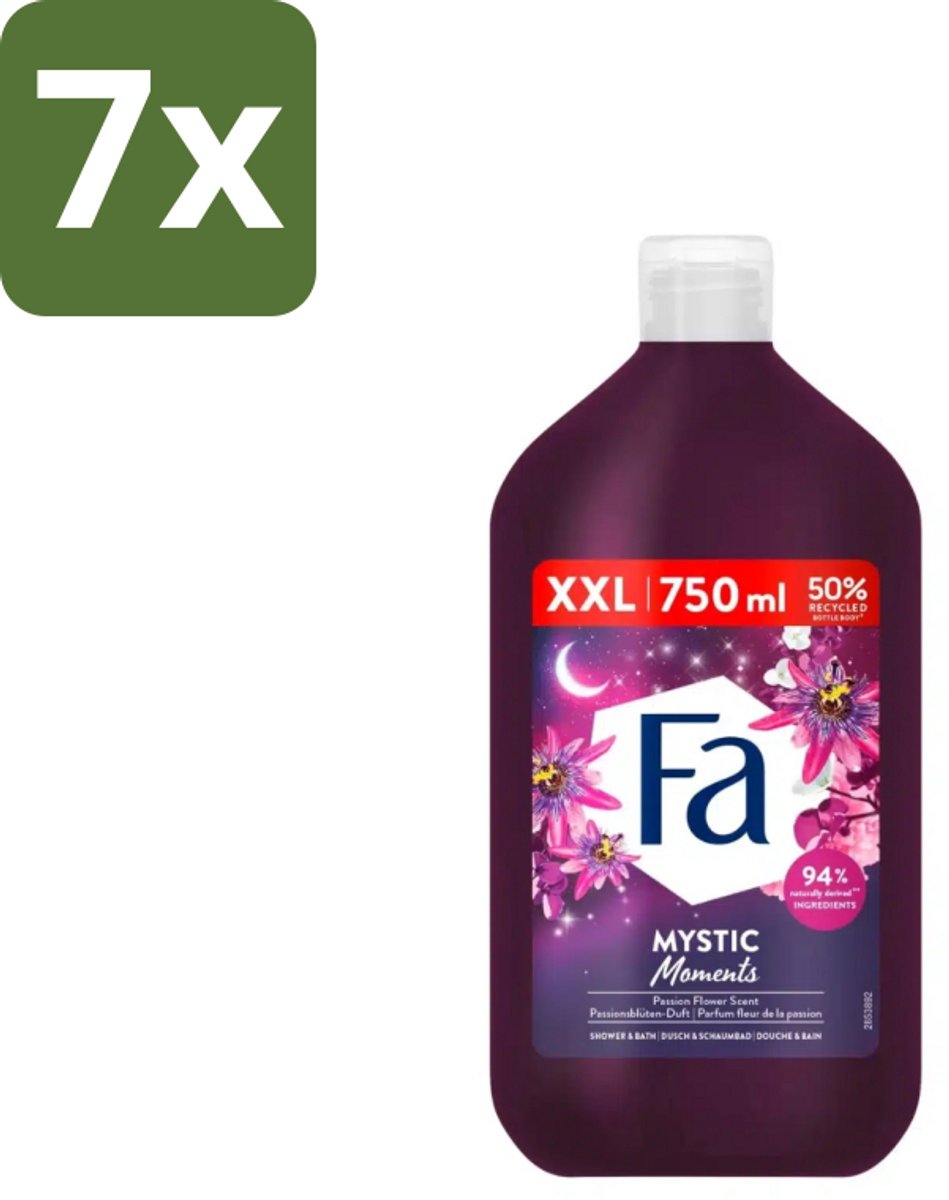 7 x Fa - Mystic Moments - Bad- & Douchegel - Passiebloem - 750 ml - Bad En Douchegel - Passiebloem - Sheaboter - Hydratatie - Verzorging