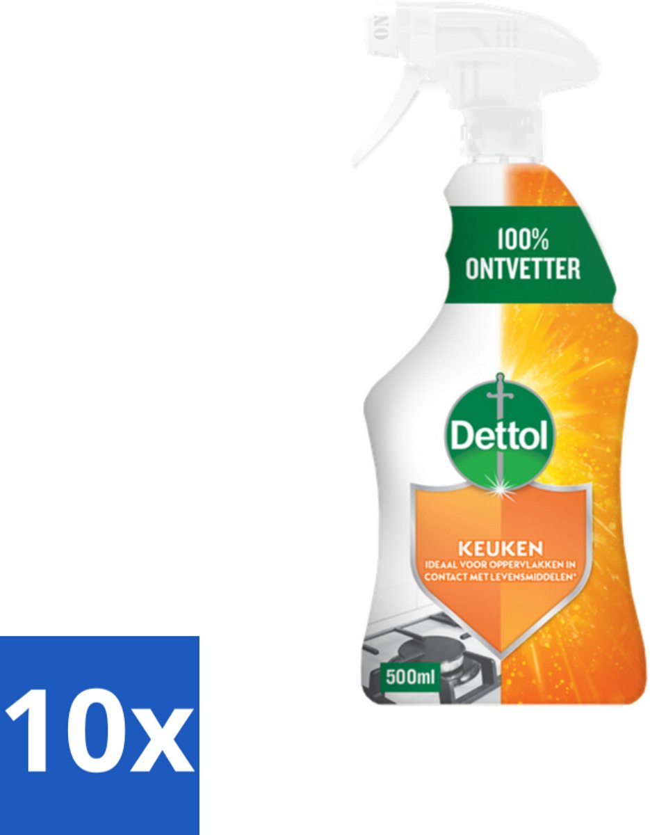 10 x Dettol Power Keukenreiniger Spray 500 ml - Keukenreiniger - Vetverwijderaar - Vuilverwijderaar - Hygiëne - Schone Keuken