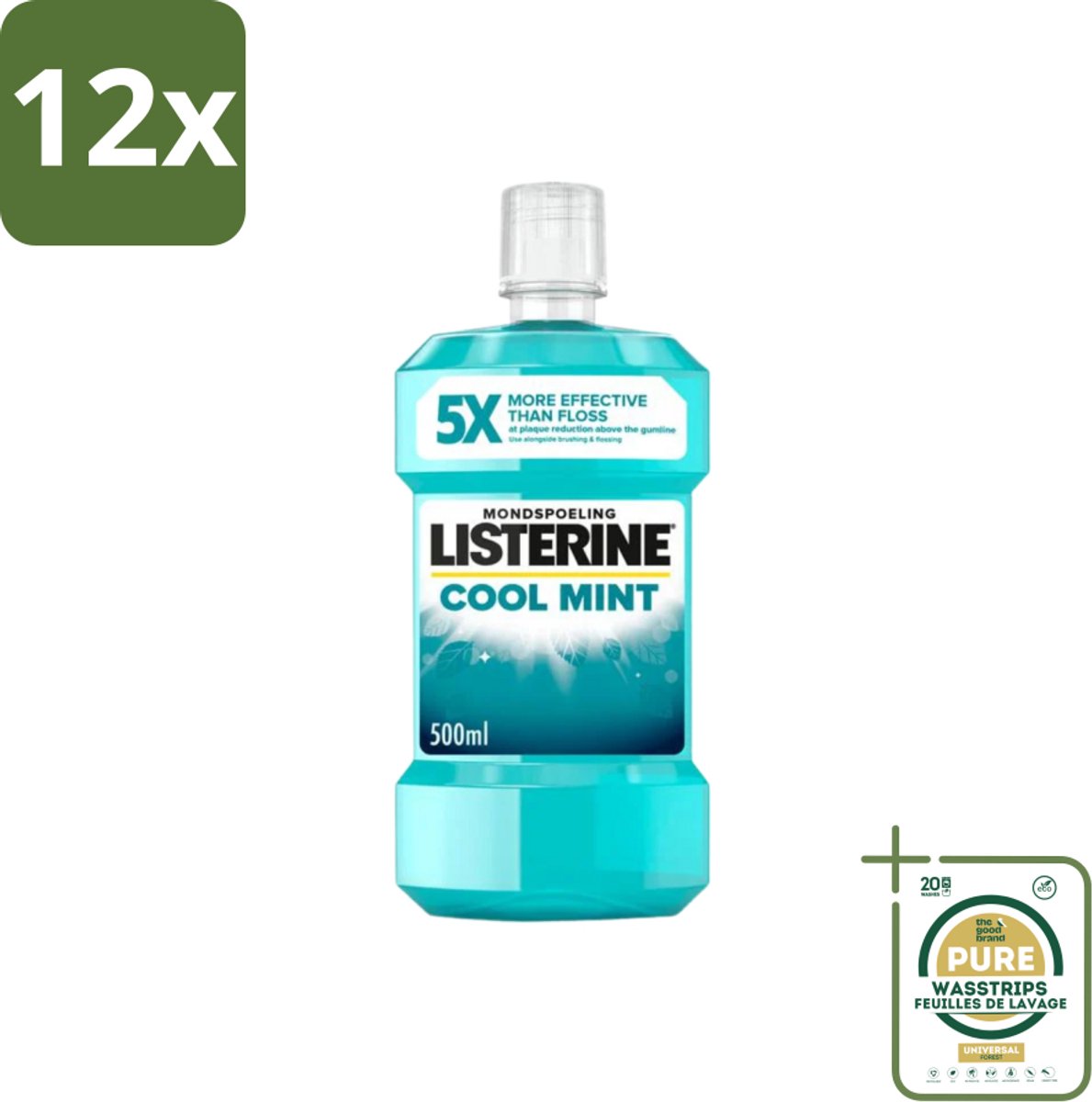 Listerine – Mondwater – Cool Mint – Verfrissende adem – 500 ml - Voordeelverpakking - 12 stuks - Tandplak - Tandvlees