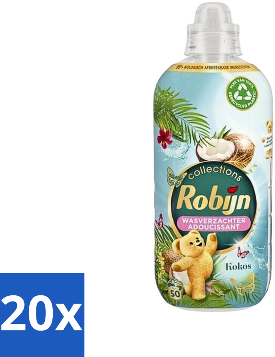 20 x Robijn Collections - Wasverzachter - Kokos - 1,25L - 50 Wasbeurten - Wasverzachter Kokos - Wasverzachter Voor Kleding - Kokos Geur Wasverzachter - Wasverzachter Voor Wasbeurten - Wasverzachter Met Luxe Geur