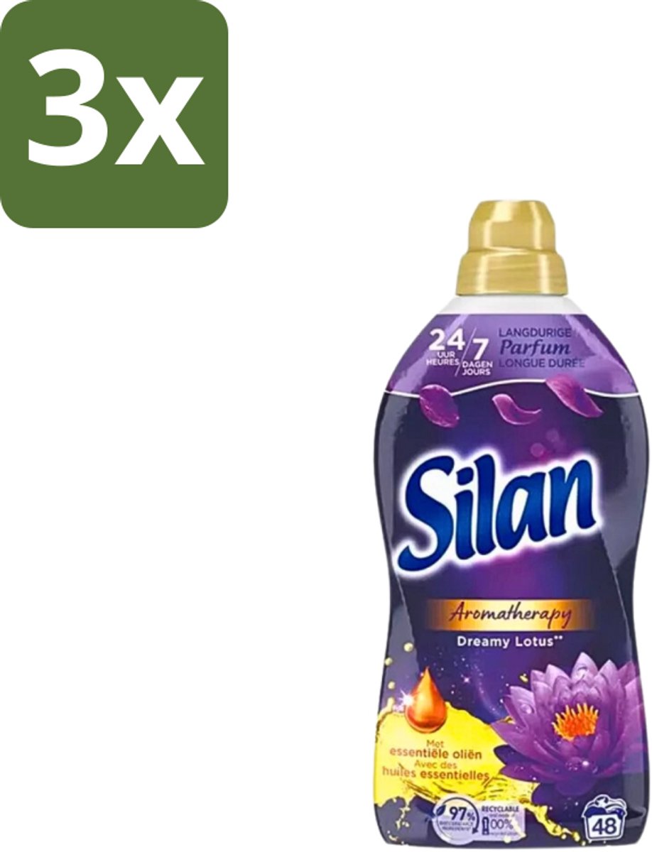 3 x Silan Aromatherapy - Wasverzachter - Dreamy Lotus - Essentiële Oliën en Langdurige Parfum - 48 Wasbeurten - 1.056L - Wasverzachter - Geur - Essentiële Oliën - Kleding Verzorgen - Wasmachine